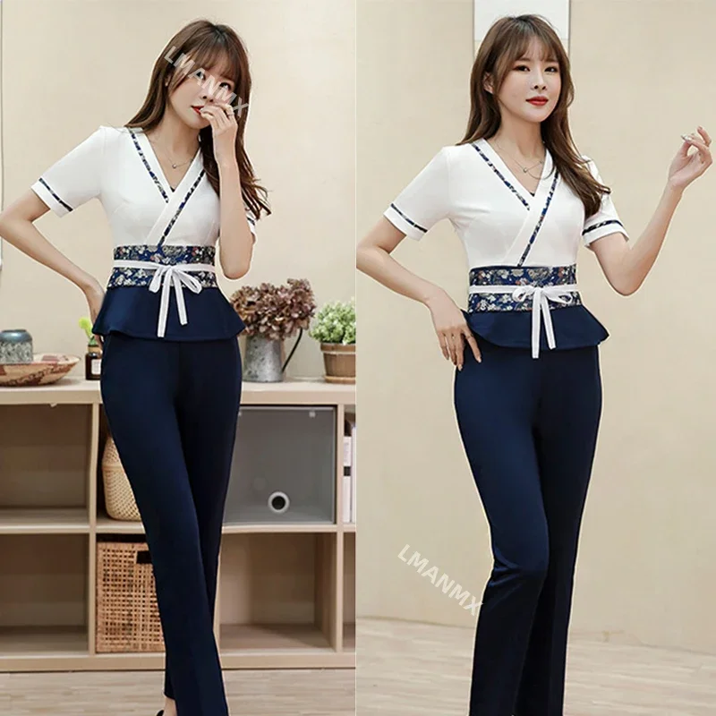 

New Spa Uniforms Women Salon Professional Esthetician Overalls Sauna Pedicure Technician Masseuse Work Clothes for Female Suit