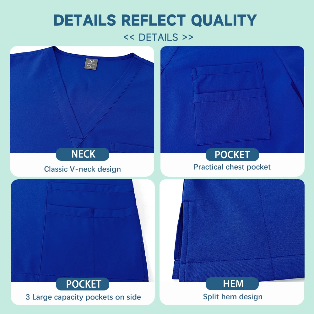 Unisex Medical Uniforms Men Women Nursing Clothes Lab Beauty Costume Nurse Scrubs Set Doctor Dentist Workwear Clinical Top Pants