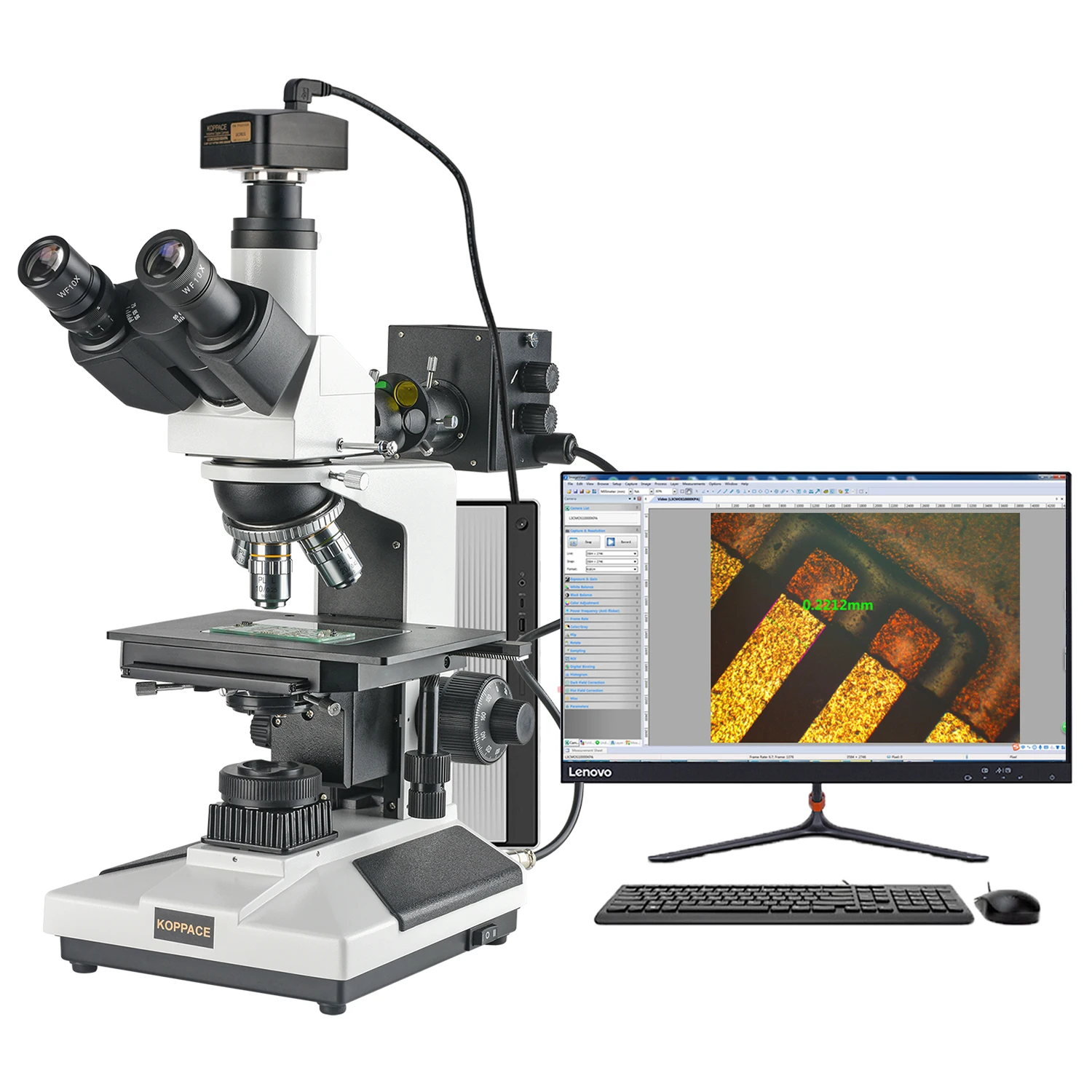 

KOPPACE 380X-3000X Electron Metallurgical Microscope 5 Million Pixels USB2.0 Measuring Camera Support Image Splicing