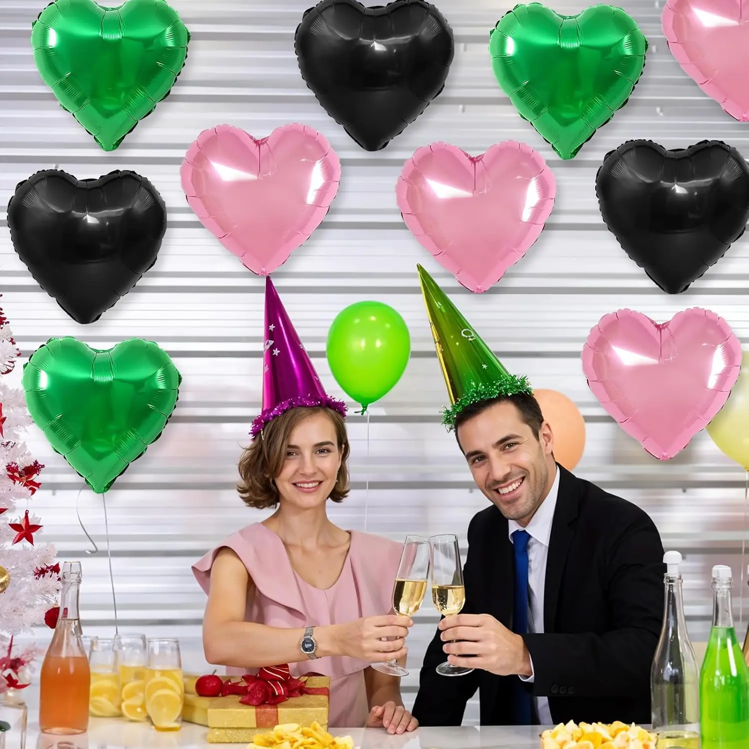 12 Stück 45,7 cm rosa grüne herzförmige Folien-Heliumballons für Babyparty, Hexe, Motto, Geburtstag, Jahrestag, Party-Dekorationen – Detail 4