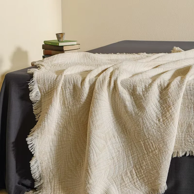 

Pure Cotton Blanket Muslin Gauze Jacquard Weave Retro Tassel Throw Blanket Decorate Sofa Bed Cover Blanket Air Nap Blanket