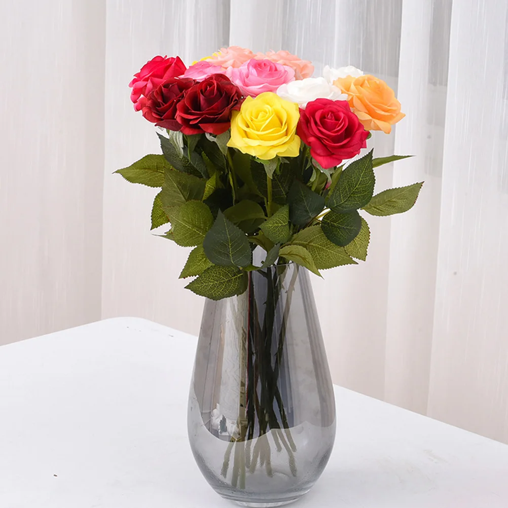 

4 Pcs Red Flannel Artificial Roses Fake Flower Decor Wedding Party Home Office Bouquet Arrangement Lightweight Portable