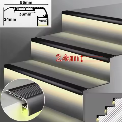 0.5m/1m Anti-Slip Stair Corner LED Aluminum Profile Safety Backlight Step Channel Cover Edge Protector Deck Hard Bar Strip Light