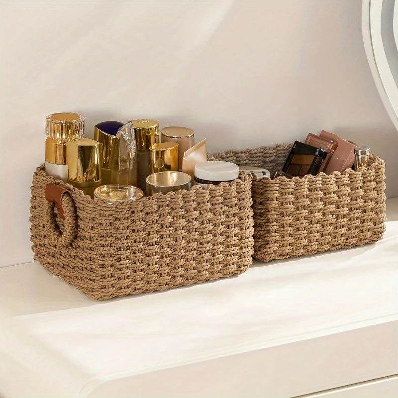 

3pcs Handmade Woven Basket Paper Rope Storage Basket for Organizing Decorative Gift Storage Containers Bins Office Storage Box