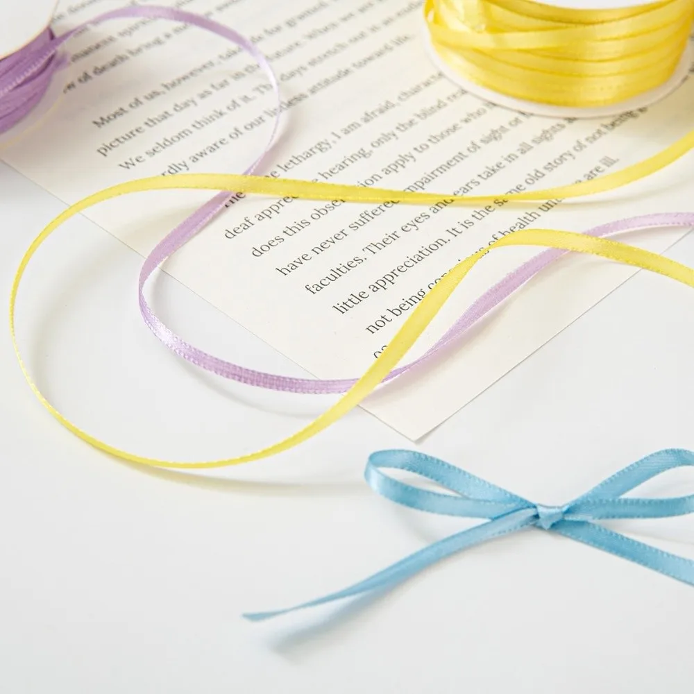 Multi-purpose 50Yards/Roll Thin Ribbon 3MM Solid Color Balloon Ribbon Double-Sided Flower Packaging Ribbon Gift Wrapping