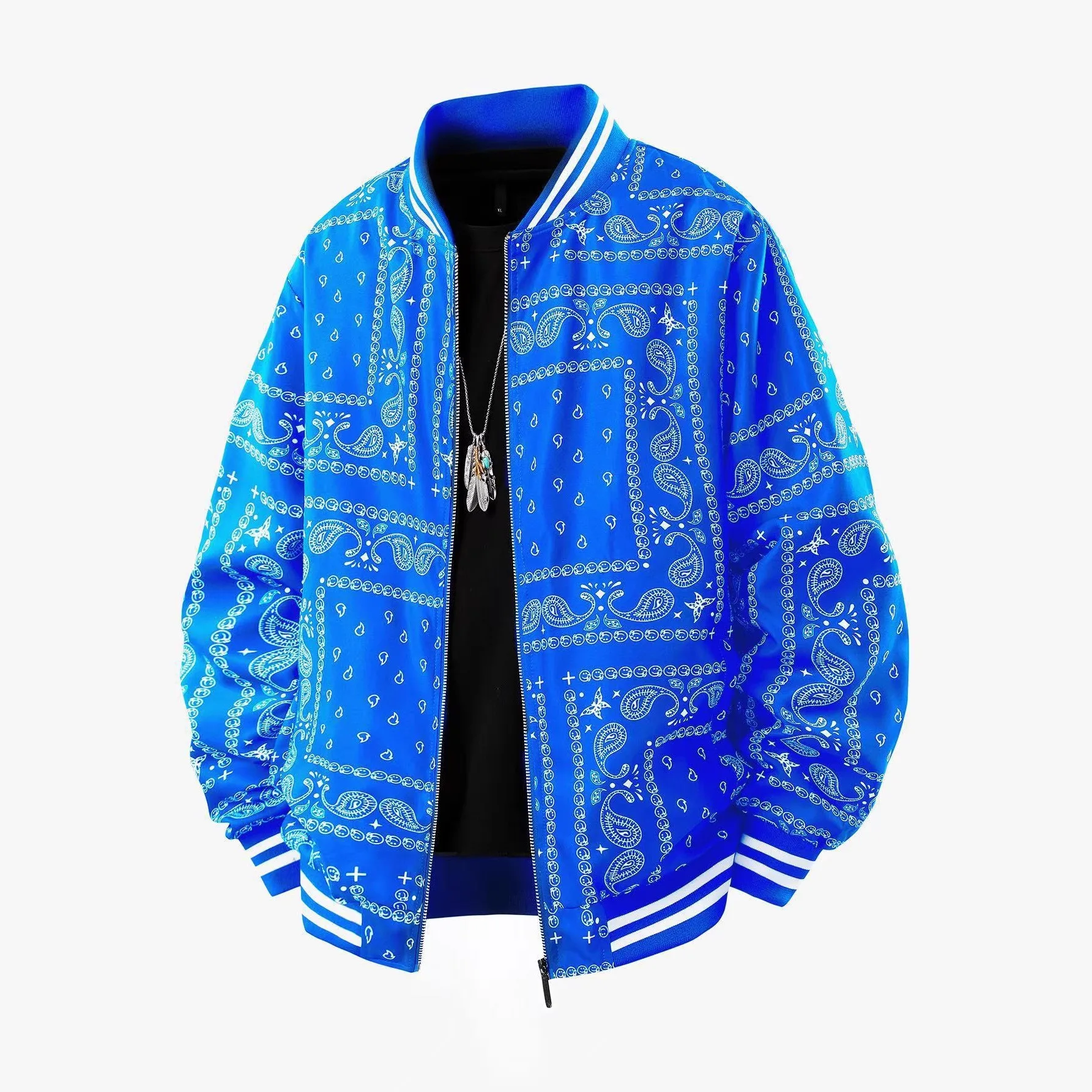 سترة بيسبول بيزلي مرقعة للرجال، سترات كاجوال بياقة واقفة للرجال، معاطف رياضية على الطراز الكوري #2