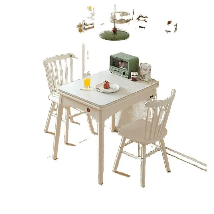 

Cream wind folding dining table, small apartment household modern simple rock slab solid wood table