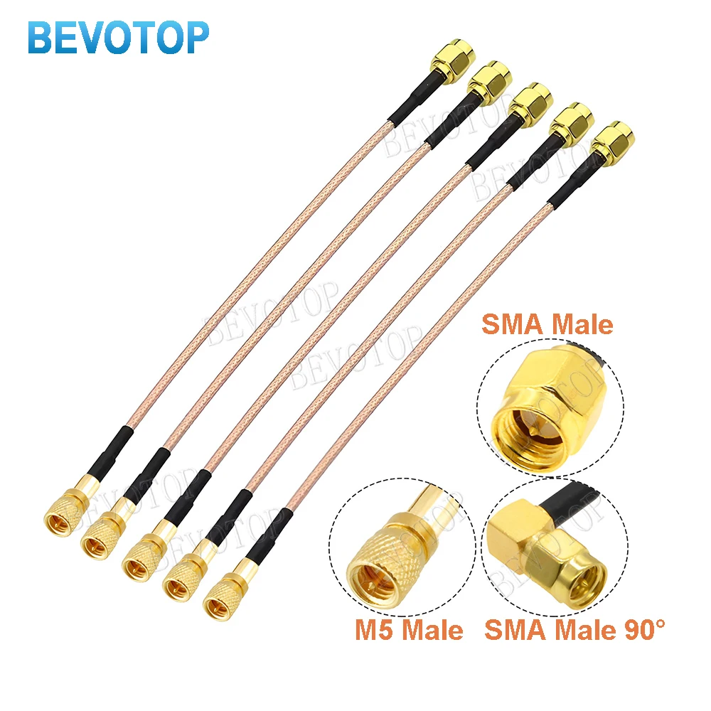 BEVOTOP RF Coaxia L5 M5 Male to SMA Male Plug RG316 Cable 50 Ohm Pigtail Jumper for Ultrasonic Flaw Detector Acceleration Sensor