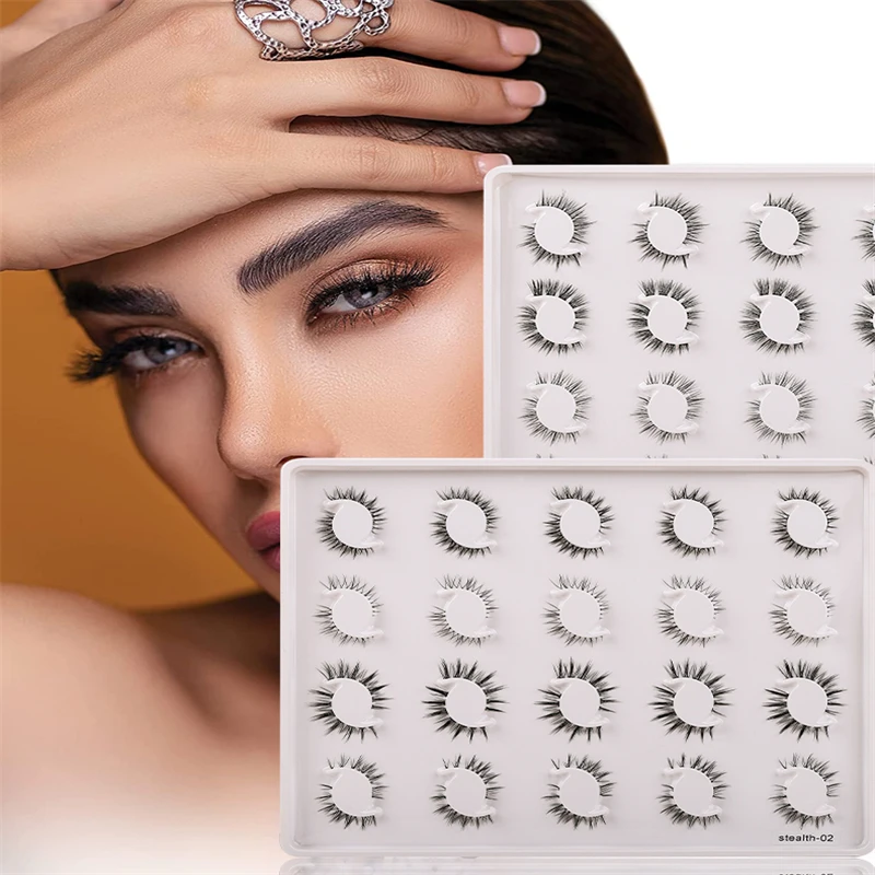 20 pairs/Tray Naturally lengthens Curelty-freeThin and lightweight Transparent stem Soft false eyelashes with Custom pakcages