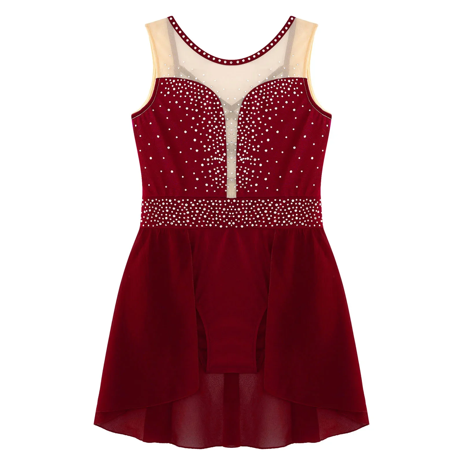 Robe de patinage artistique pour enfants filles, Costume de spectacle, strass scintillants, dos croisé, justaucorps de danse de Ballet, gymnastique lyrique