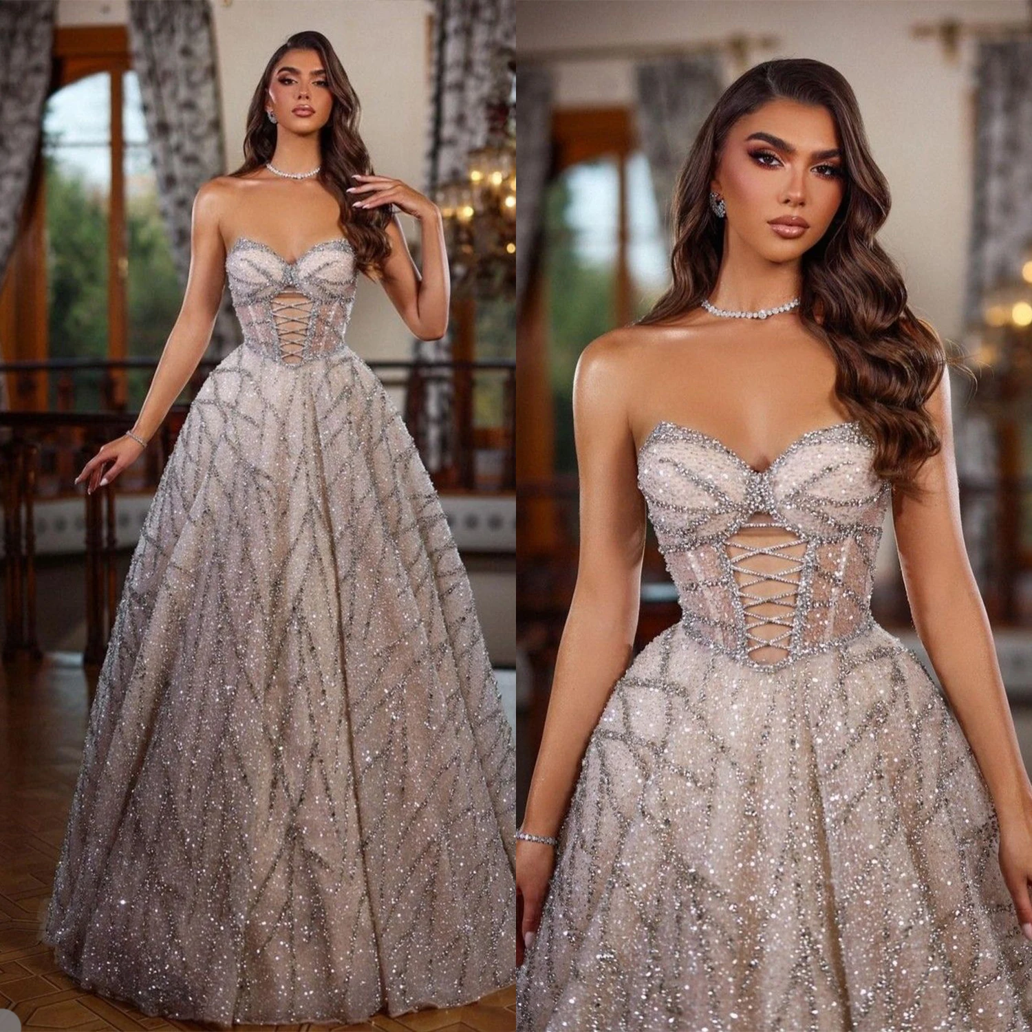 

Charming Ball Gown Wedding Dresses Sweetheart Sequins Lace Beads Lace Up Court Gown Zipper Bridal Customized Robe De Mariée