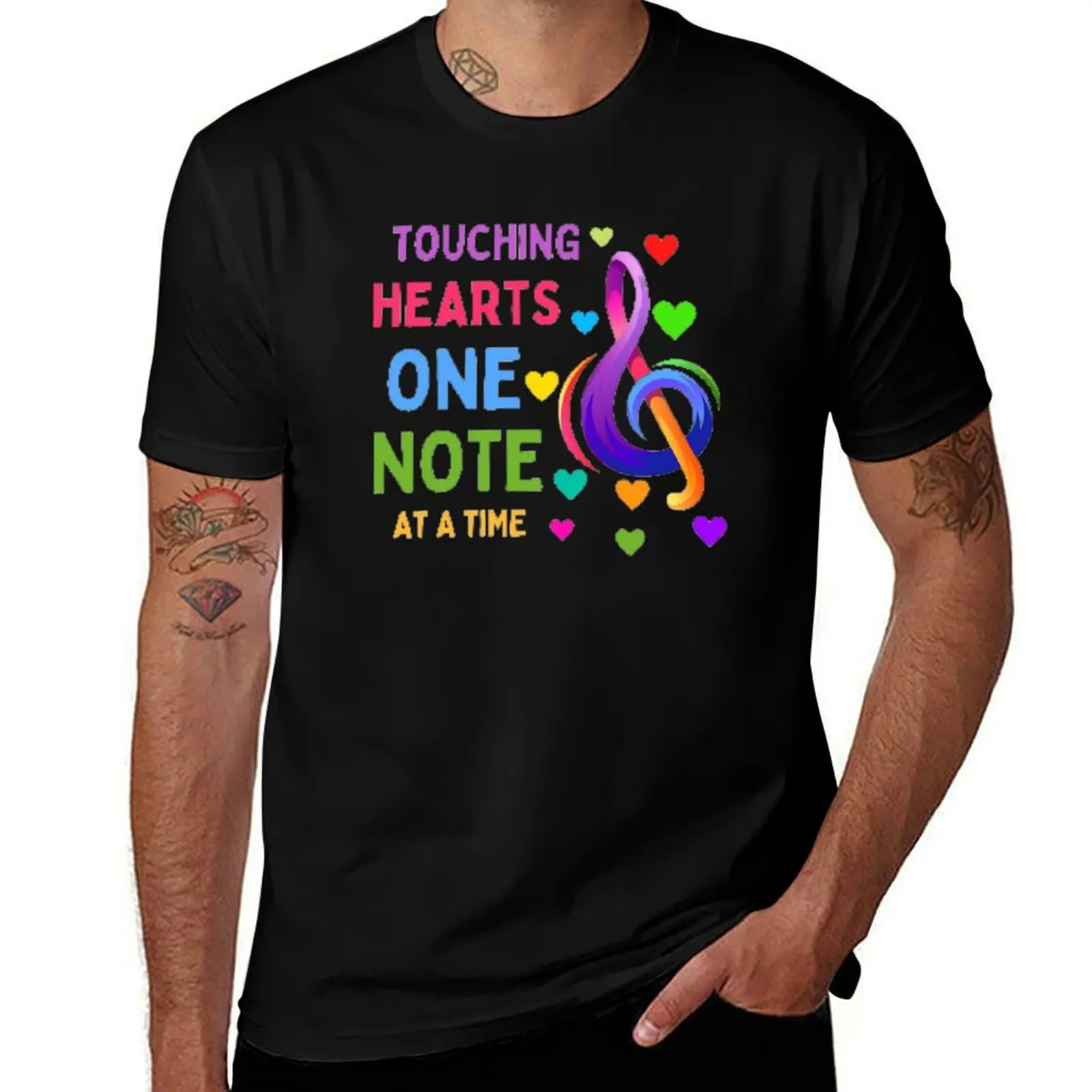 

Touching Hearts One Note At A Time The Best Teacher Colorful Design T-Shirt cotton t shirt man t shirts with prints