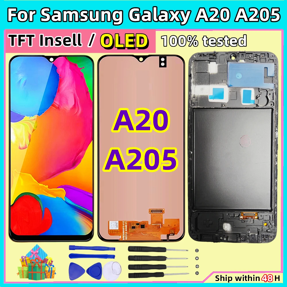 6.4'' For Samsung Galaxy A20 A205 LCD Display Touch Screen Digitizer Assembly With Frame For Samsung A20 A205 SM-A205F A205FN