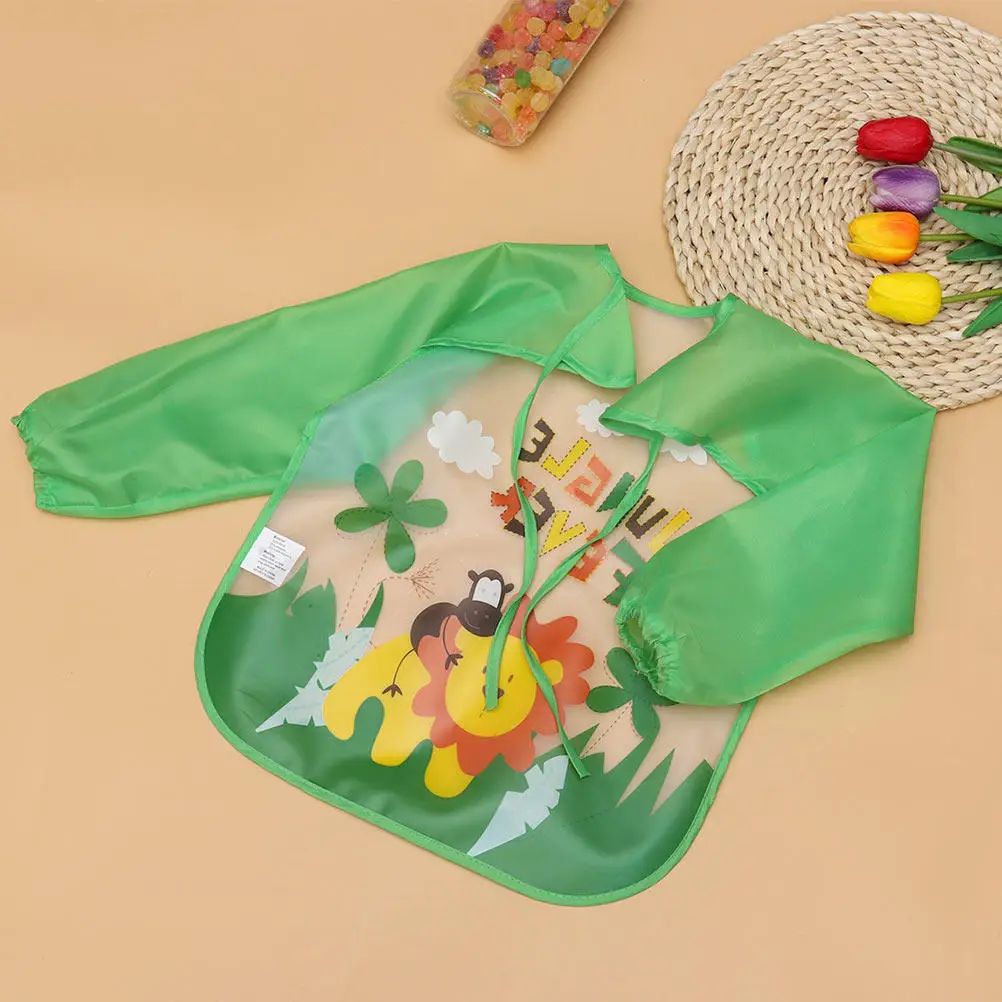 

2Pcs Waterproof Reversible Baby Bibs Long Sleeve EVA Smock Eating Clothes Breathable Toddler Cartoon Design Non Irritating