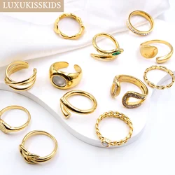 LUXUKISSKIDS Simple Golden Rings For Woman Gothic Stainless Steel Chunky Vintage Aesthetic Fine Luxury Finger Jewelry Trend Gift
