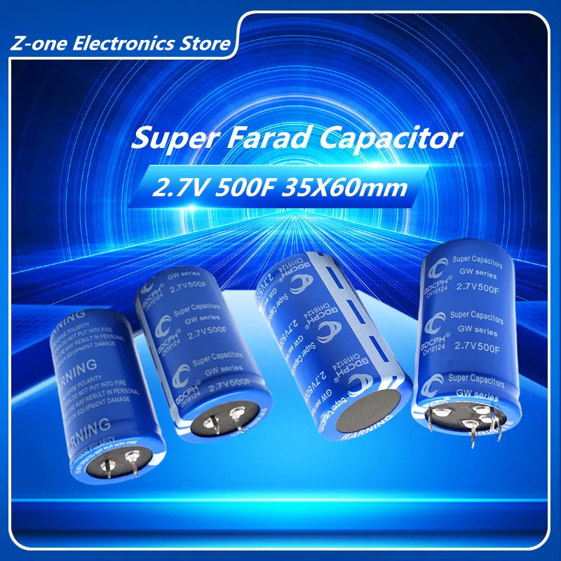 2.7V 500F 35*60mm 500F Farad Capacitor Super Capacitor Electrolytic Capacitor Electronic Components Through Hole General Purpose