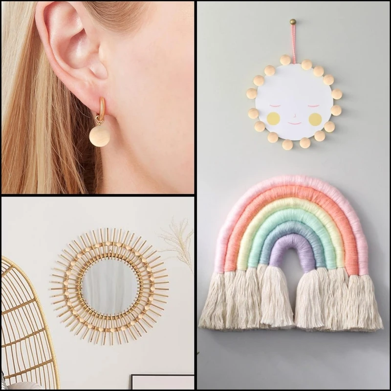 10-30mm Natürliche Halbe Holzperlen Unbehandelte Gespaltene Holzkugeln für DIY-Bastelarbeiten Kinderkunstzubehör Heimdekoration – Detail 4