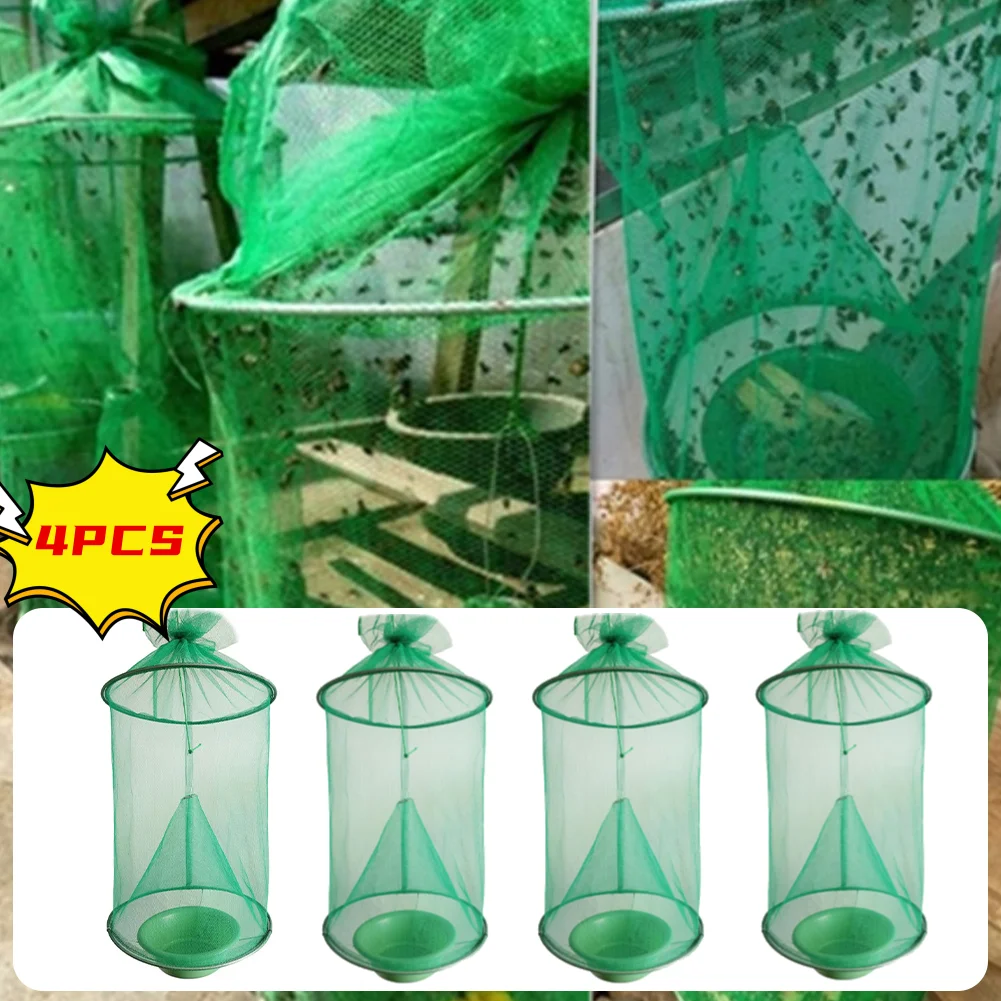 1-4PCS Reusable Hanging Fly Catcher Killer 1-4PCS Pest Control Flies Flytrap Cage Net Garden Courtyard Hanging Bird Flycatcher
