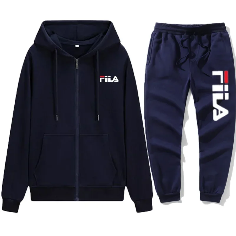 A two-piece set of men's and women's zippered hoodies and sweatpants for autumn and winter fitness,  warmth and casual sportswea