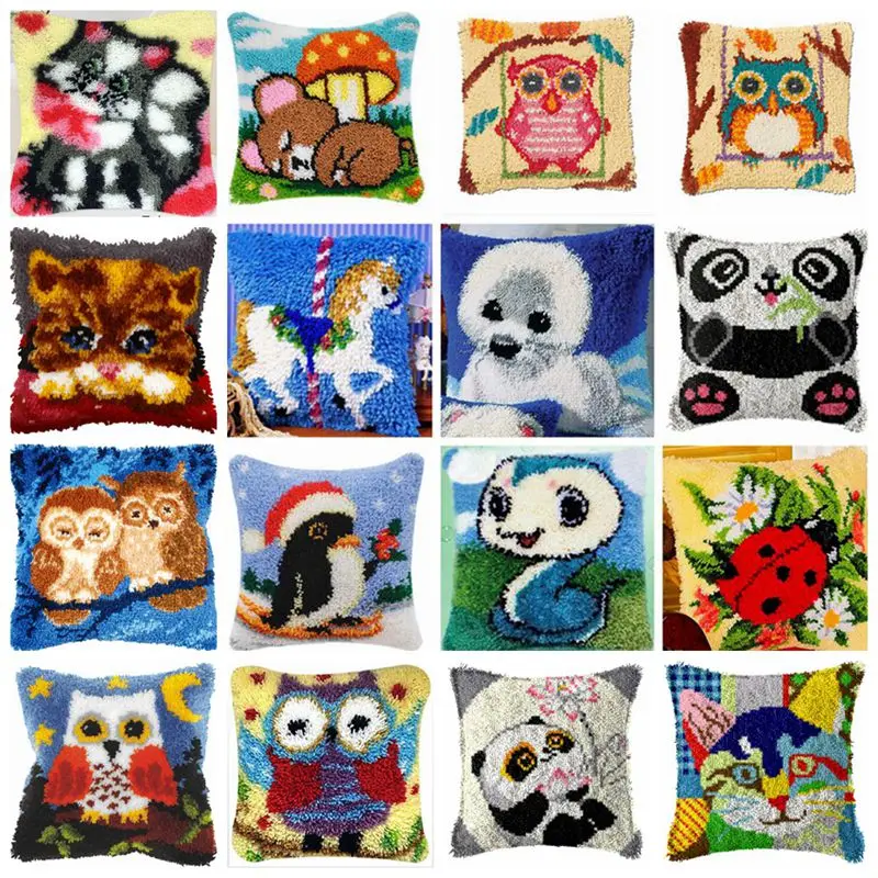 

Cute Animal Latch Hook Rug Kits owl panda 3D Segment Embroidery Pillow Wool Cross Stitch Carpet Embroidery DIY Latch Hook Pillow