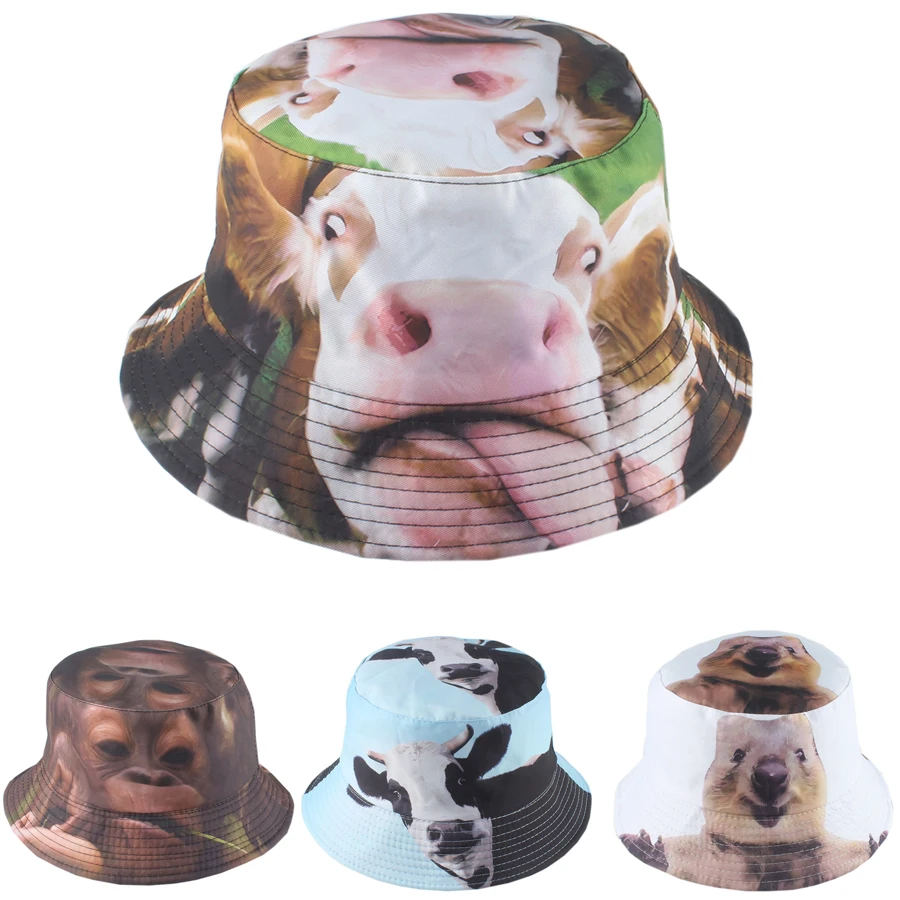 

3D Printing Animal Bucket Hat For Women Men Fashion Street Hip Hop Caps Outdoor Sun Protection Foldable Reversible Fisherman Hat