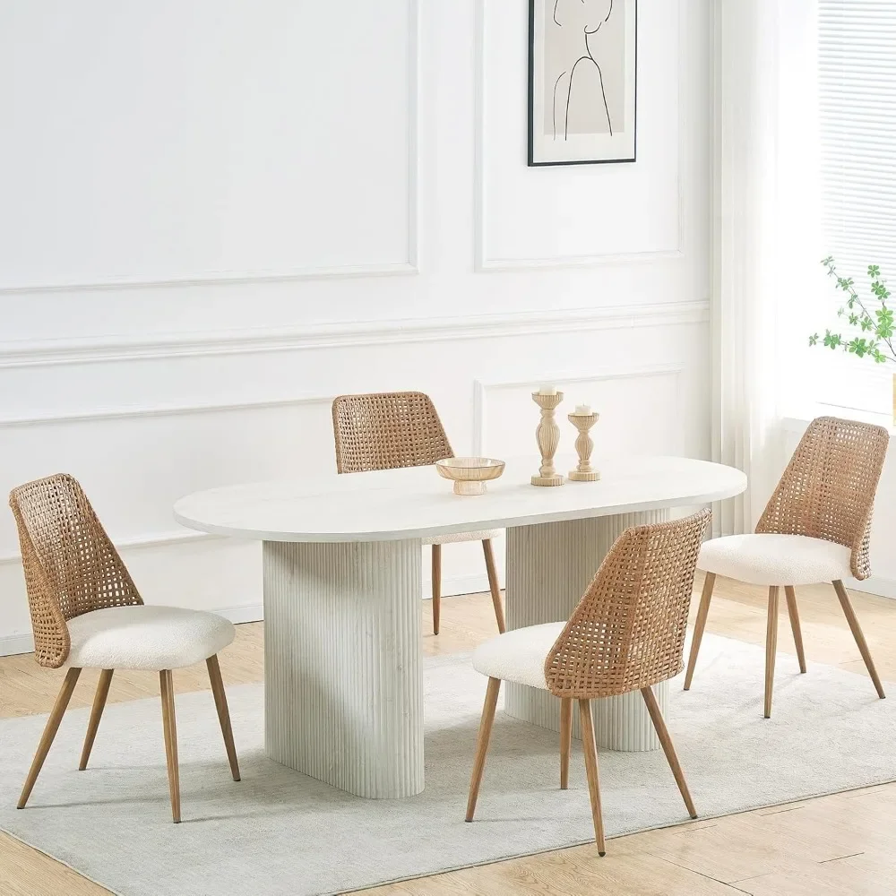 

Rattan Dining Chairs,Boucle Upholstered Dining Room Chairs with PE Cane Back,Modern Farmhouse Armless Accent Chairs for Kitchen
