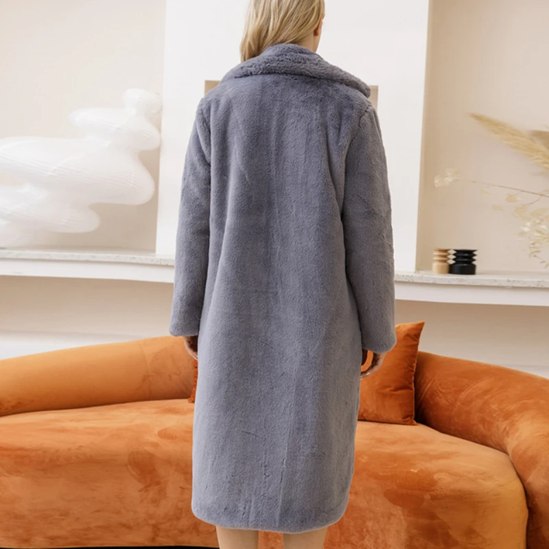 2023 New Winter Women Faux Rabbit Fur Coat Thick Warm Loose Female Plush Coats Fur Coat Loose Lapel OverCoat