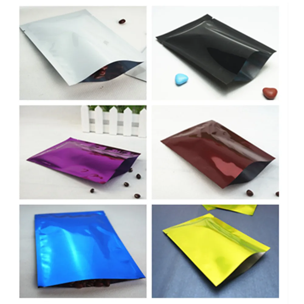 

10x15cm 200pcs Colors Aluminum Foil Bags - Heat Seal Food Grade Aluminized Flat Pouhes in Black/Red/Green/Purpel/Blue/White Pack