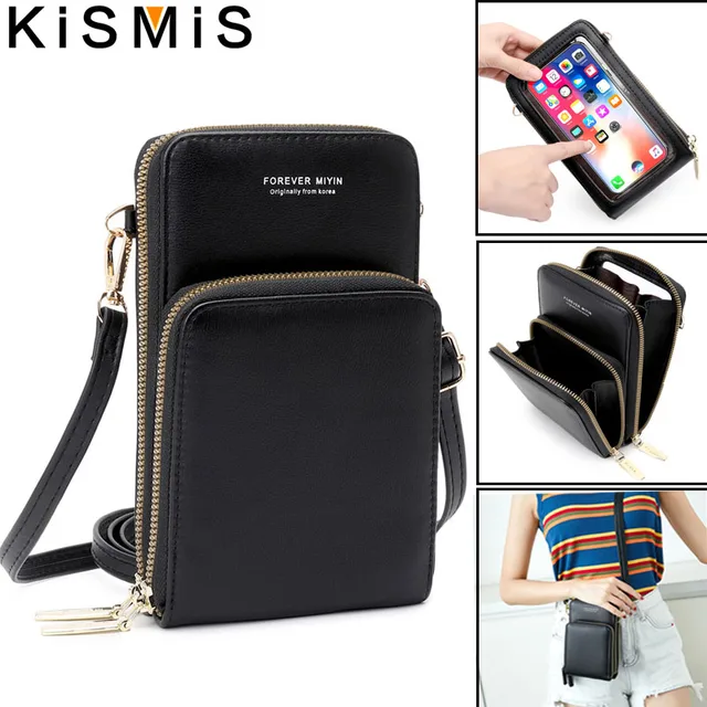 Torebka na telefon komórkowy typu crossbody torby na ramię kobiety wielofunkcyjna torba z ekranem dotykowym portfel z blokadą RFID na karty kobieca torba