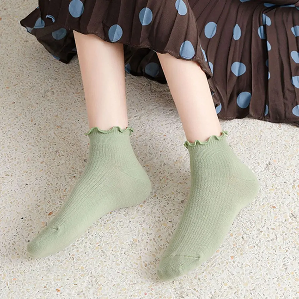 Breathable Cotton Casual Super Thin Ankle Short Women's Socks Boat Socks Frilly Ruffle Socks
