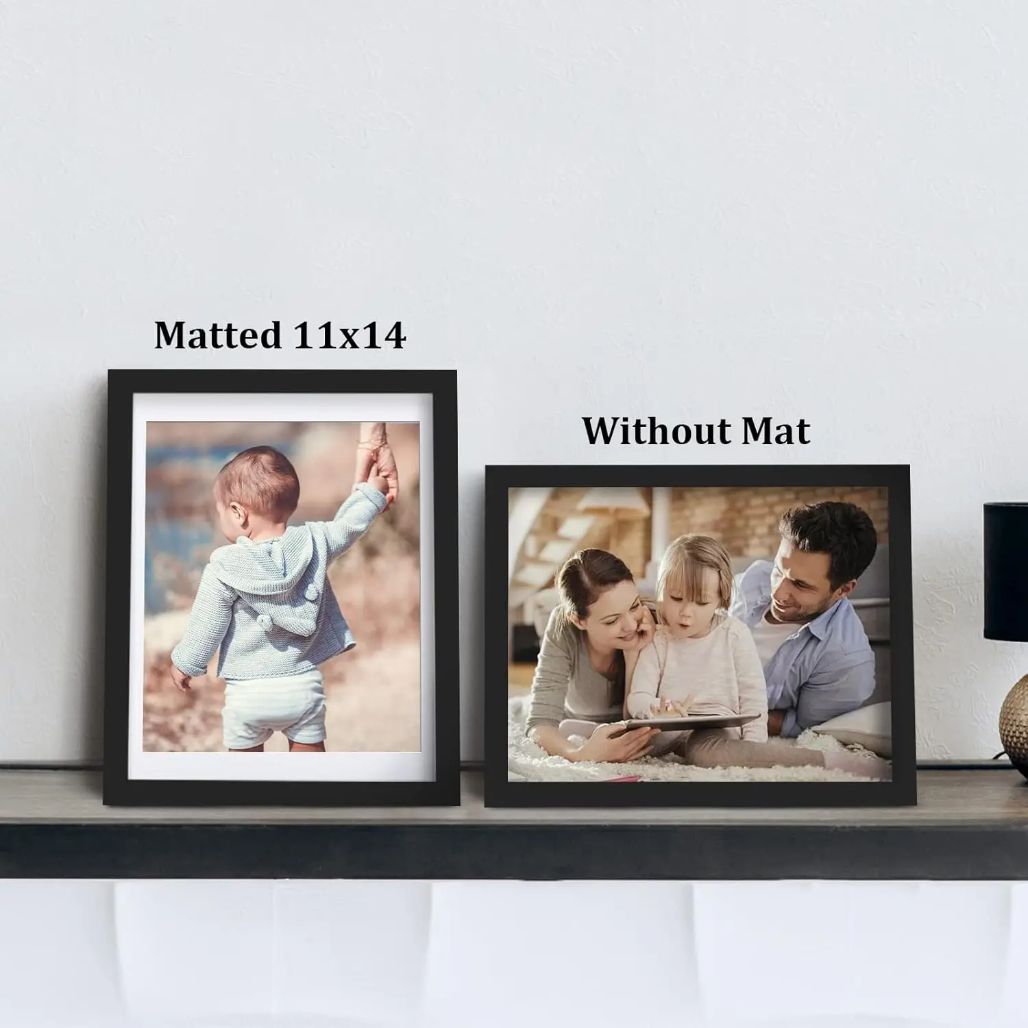 12x16 Picture Frames Set of 6 with Plexiglass for 11x14 Photos with Mat or 12x16 Without Mat, Black