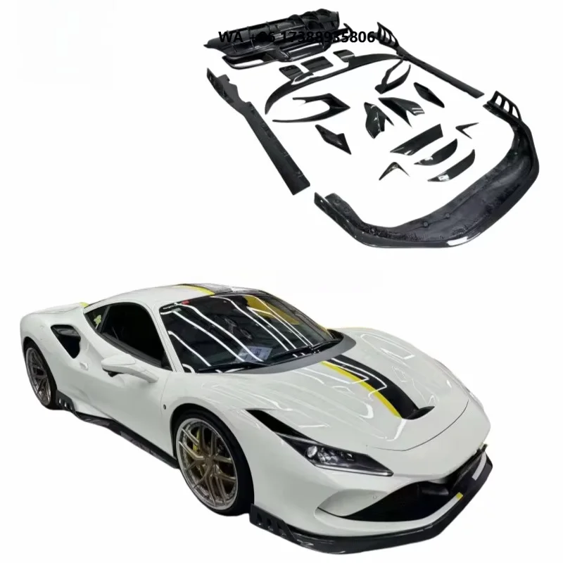 Auto accessories car bumpers lip body kit for fer-rari f8 carbon fiber hood rear lip spoiler side skirt exterior body parts