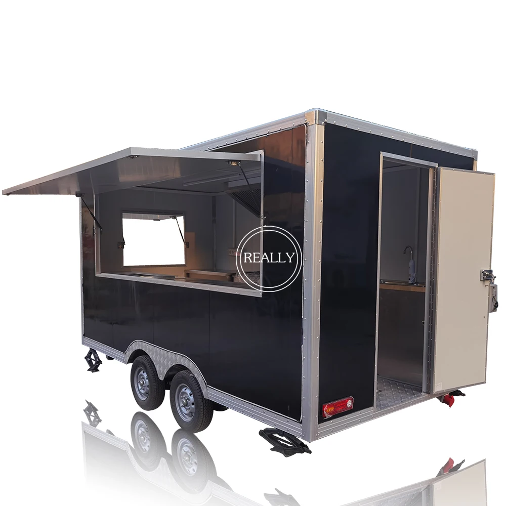 Best Selling Mobile Food Trucks United States Standard Custom Service 4m Black Fast Food Truck With Kitchen Equipment