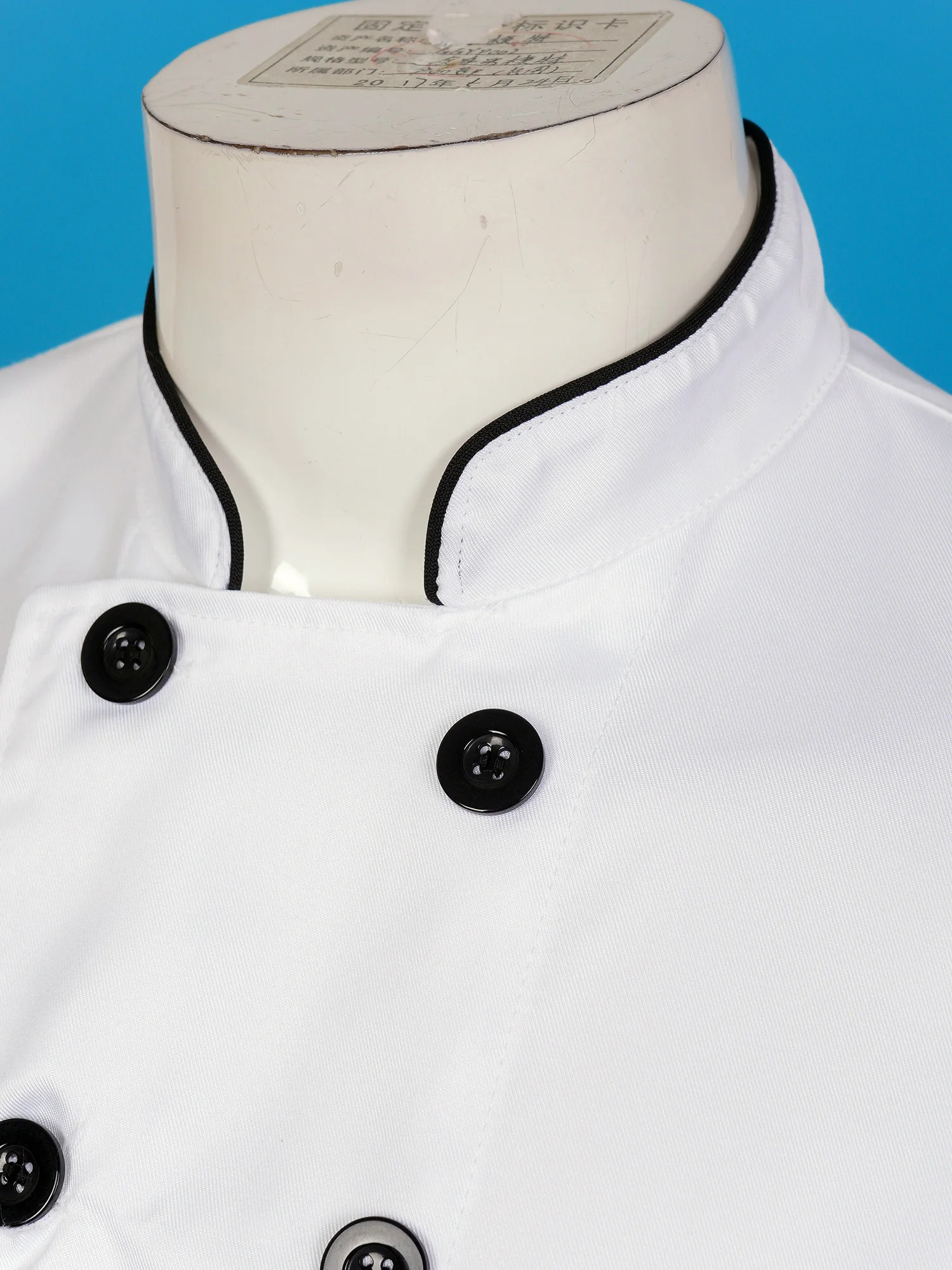 Chemise de chef pour hommes et femmes, uniforme à manches courtes, col montant, veste de cuisinier à double boutonnage, costume de cuisine de restaurant avec poche