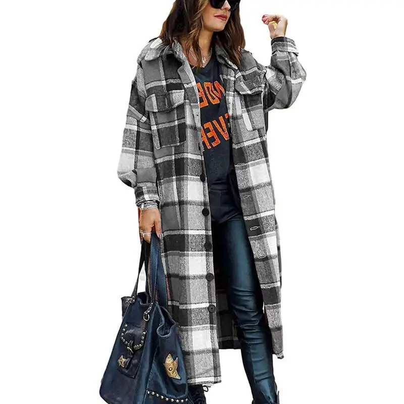 Women's Long Sleeve Woolen Coat Open Slit Loose Fit Shirt Style Outerwear Commute Regular Sleeve Length Thickened PU Material