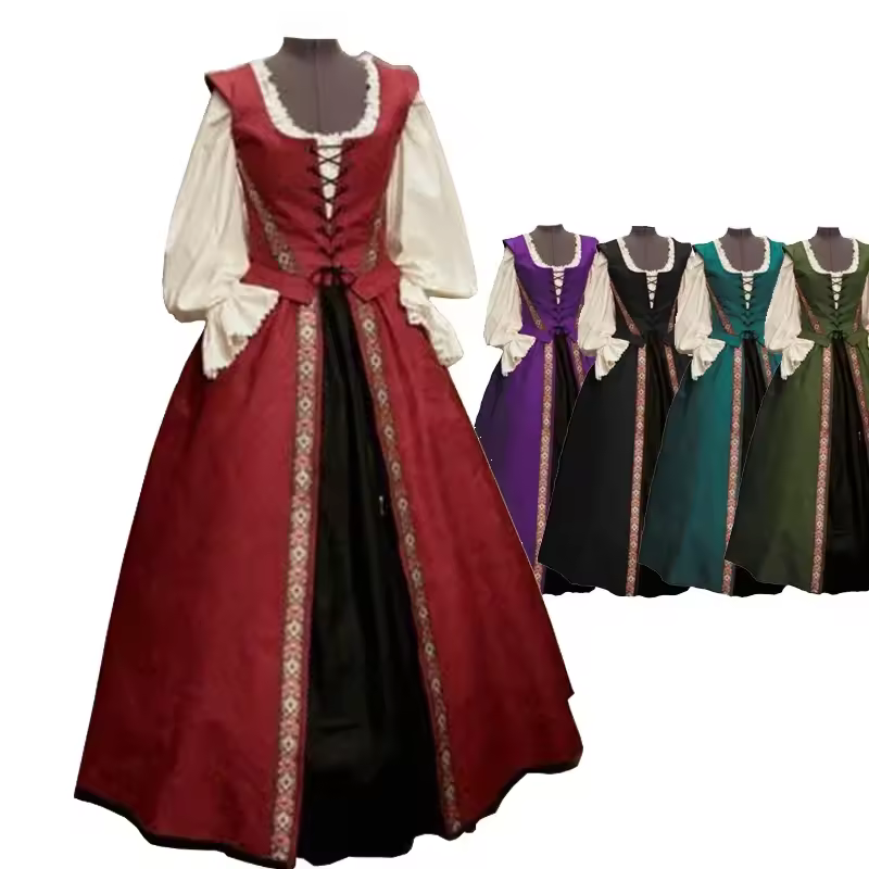 Vestido de princesa Medieval para mujer, vestido Vintage victoriano renacentista, disfraz con cordones, Cosplay, fiesta de Carnaval y Halloween, vestido elegante