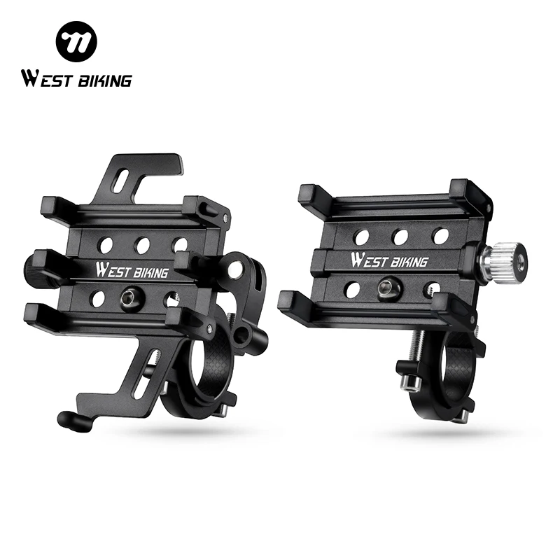 WEST BIKING Bicycle Phone Holder Mount Universal Aluminum Alloy Mobile Cell Stand Bracket Non-slip Adjustable Phone Holder