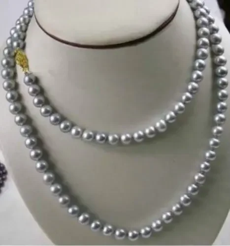 

50" Beautiful 8-9MM NATURAL SOUTH SEA GENUINE GRAY PEARL NECKLACE Gold