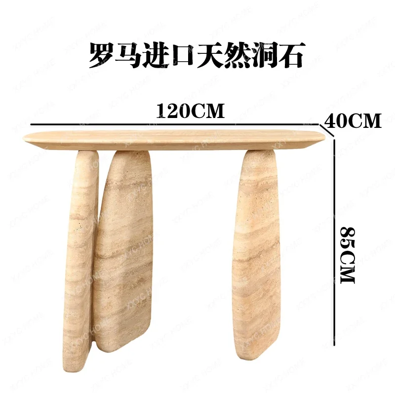 

Nordic natural travertine entrance table designer light luxury hotel corridor wall table