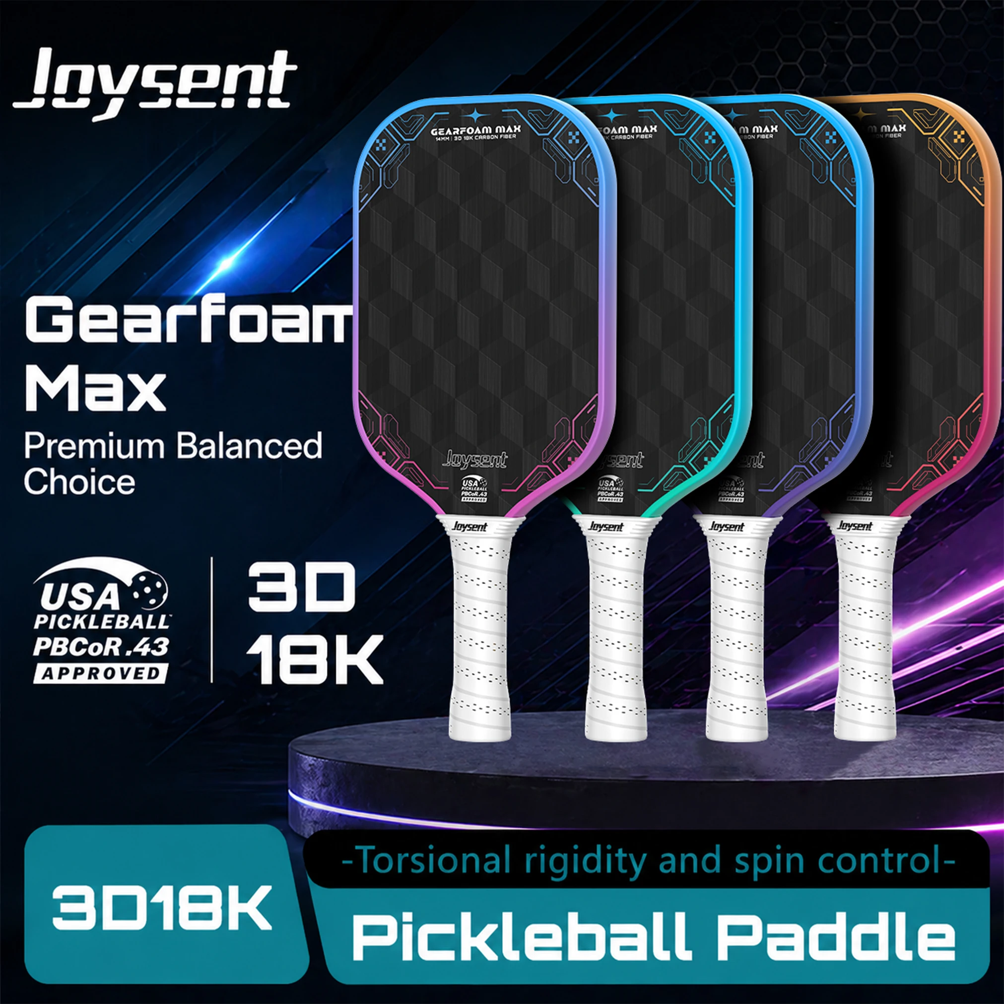 Joysent USAPA Approved Pickleball Paddle 3D 18K Raw Carbon Fiber Thermoformed EPP Gear Foam Core 14MM Pickleball Racket For Spin