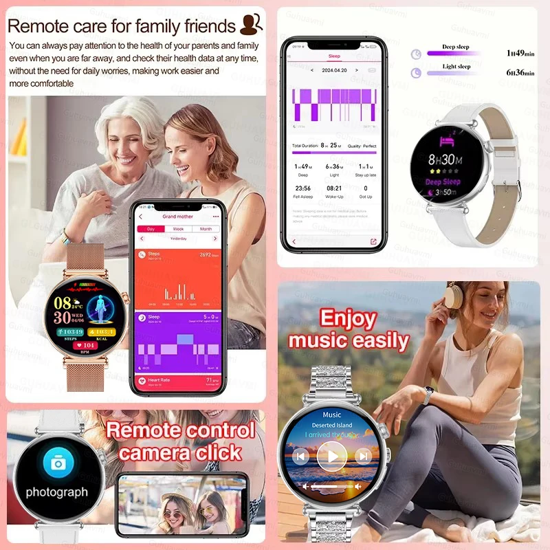 New 1.27-inch Smart Watch for Women Health ECG Sport Lady Watch Full Touch Screen BT Call Custom dial Smartwatch For Women IOS