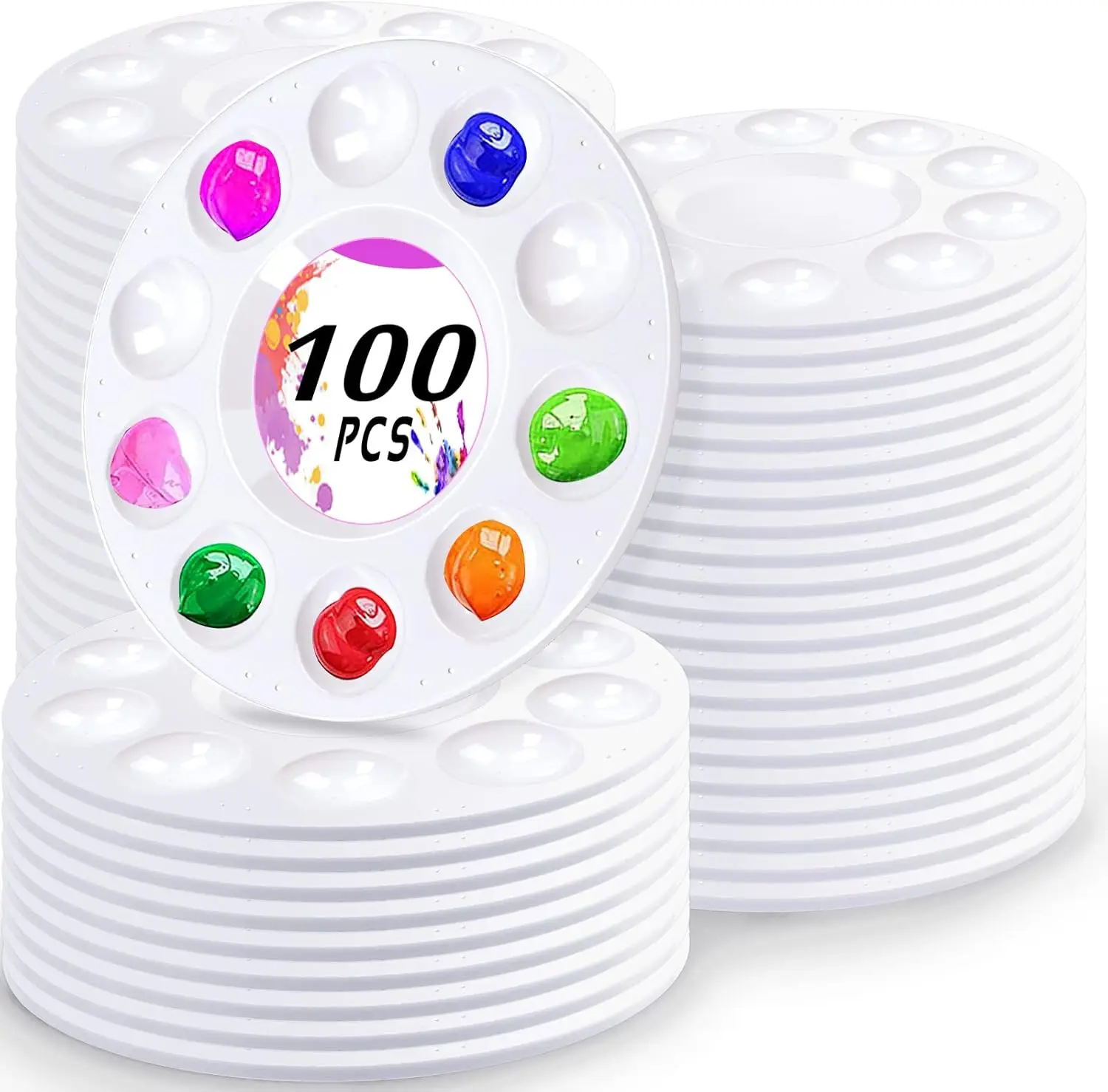 

100 PCS Paint Tray Palettes for Kids, Plastic Paint Pallet with 10 Wells, Acrylic Artist Paint Tray Palette for Kids,
