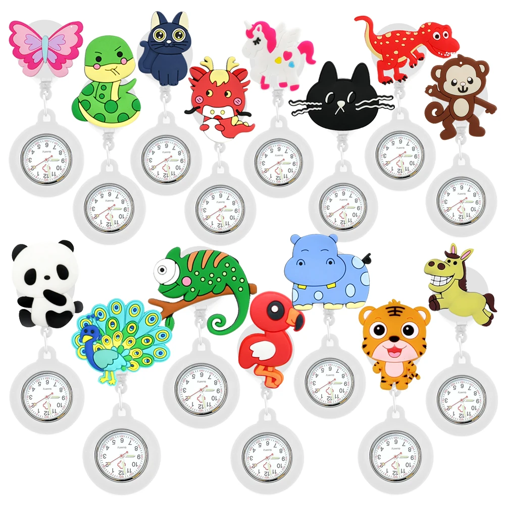 

Unisex Nurse Doctor Hospital Medical Clock Cartoon Animals Retractable Clip FOB Pocket Watches Hang Brooch Badge Reel Kids Watch