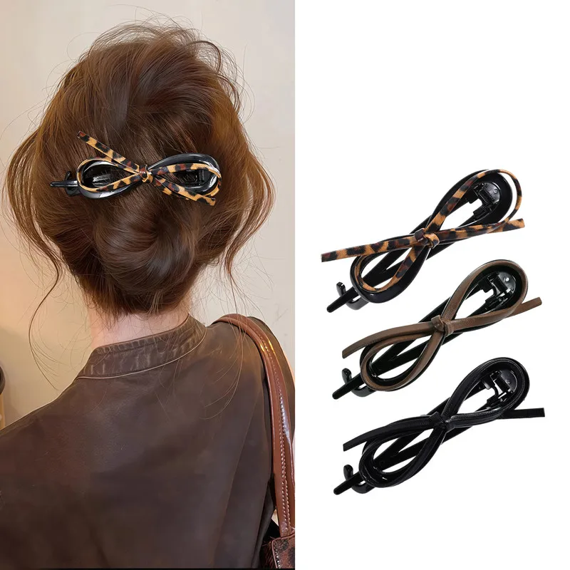 Neue Gedrehte Haarspange PU-Schleife Haarklammern Große Haarclips Plastik-Haarnadel Süße Tägliche Kopfbedeckung Damen Haaraccessoires