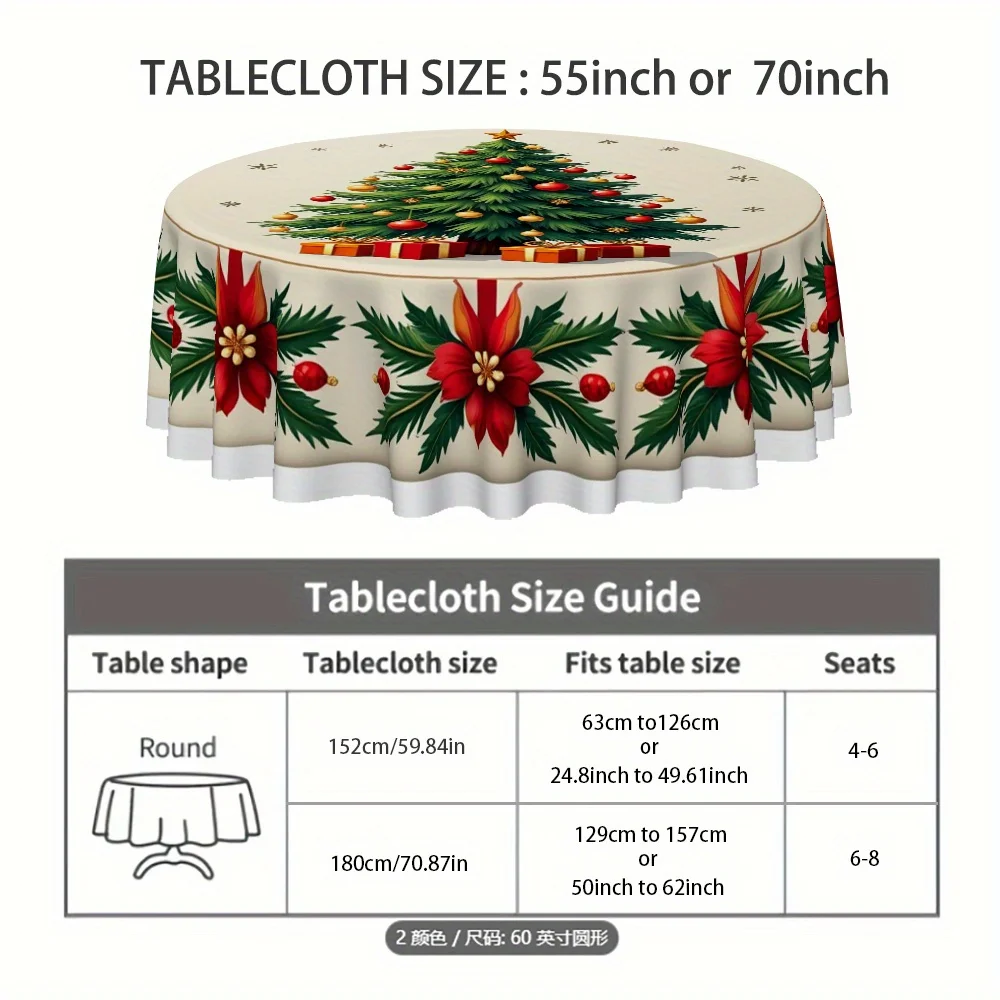 1 Christmas-themed tablecloth with holiday trees and angel flowers
