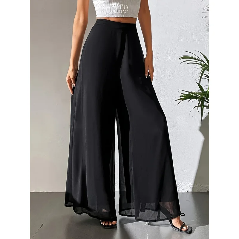 Loose Wide Leg Pants Casual Chiffon Loose Long Trousers Spring 2025 Commute Style High Waist Universal Fit Other Material