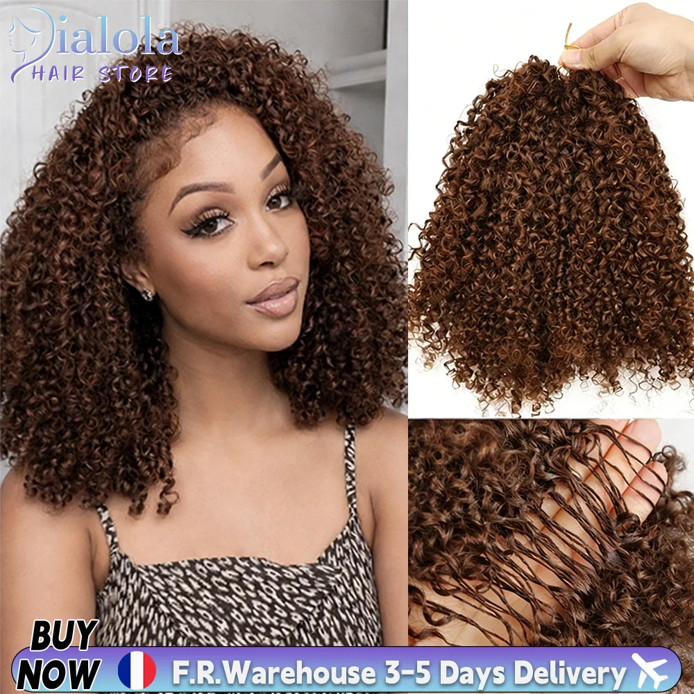 Extensions de cheveux humains bouclés au crochet brun chocolat, tresses invisibles à nœuds miracle, petites spirales, boucles plumeuses, cheveux au crochet 30 pouces