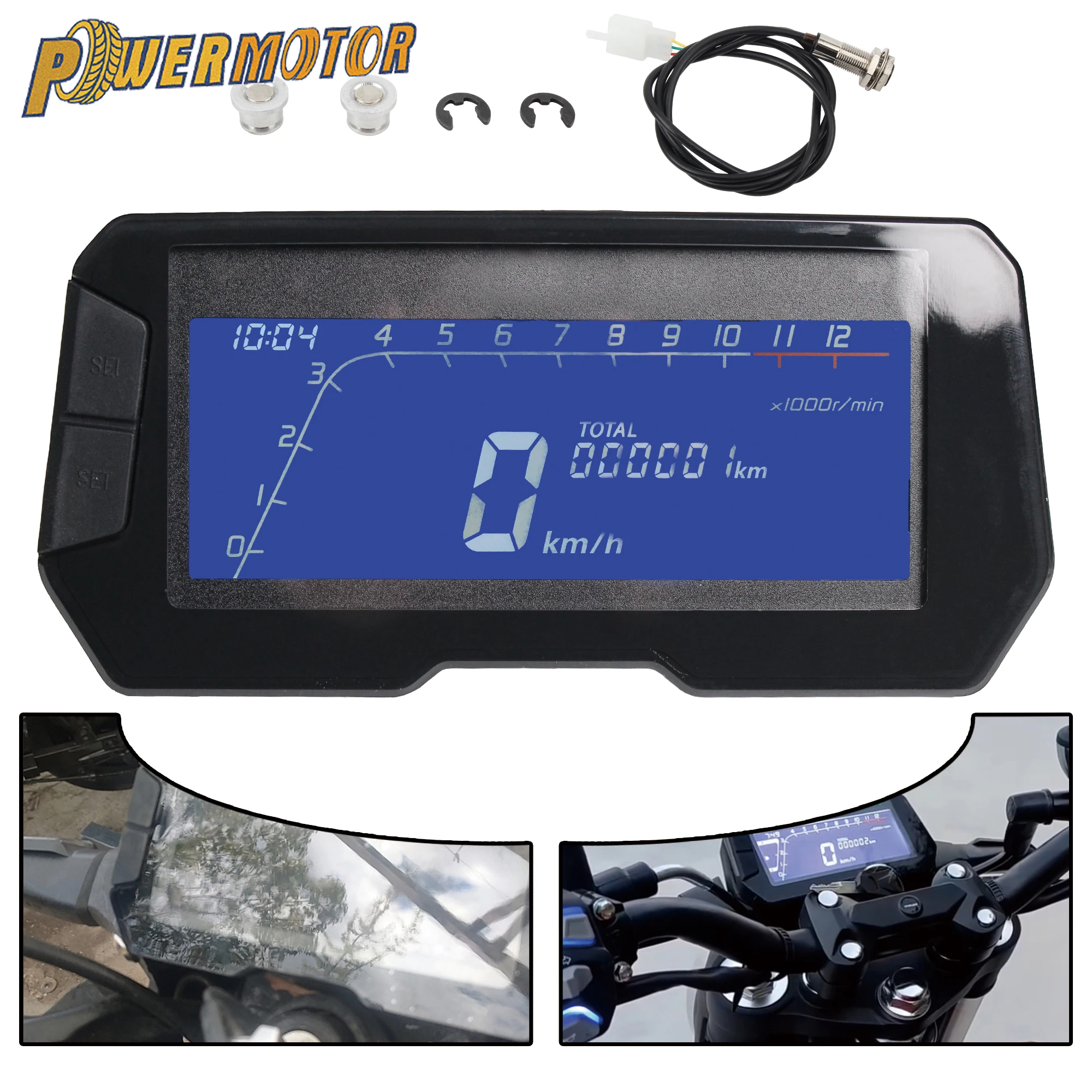 

Universal Motorcycle 12000RPM LED 6 Gear LCD Digital Speedometer Backlight Odometer 2 4 Cylinders Meter Without Wire Supermoto