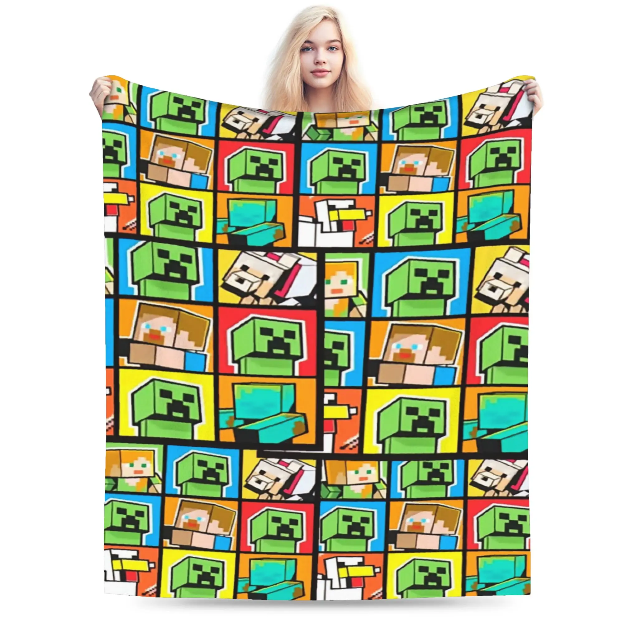 M-Minecrafts Ender Dragon Fight Flannel Blanket  Warm Soft Throw Blanket for Outdoor Camping Graphic Bedspread Sofa Bed Cover