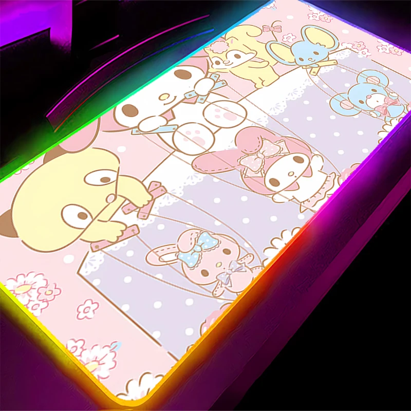 แผ่นรองเมาส์ LED ลายมายเมโลดี้ ไฟแบ็คไลท์ สำหรับเล่นเกมส์ น่ารัก ขนาด XXL อุปกรณ์เสริมสำหรับคอมพิวเตอร์ พีซี คีย์บอร์ด นักเล่นเกมส์ RGB แผ่นรองโต๊ะ alfombrilla xxl Mousepad